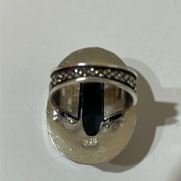STATEMENT GEMSTONE RING SILVER OVERLAY BLUE FLASH LABRADORITE SIZE 8.25 - Picture 4 of 7